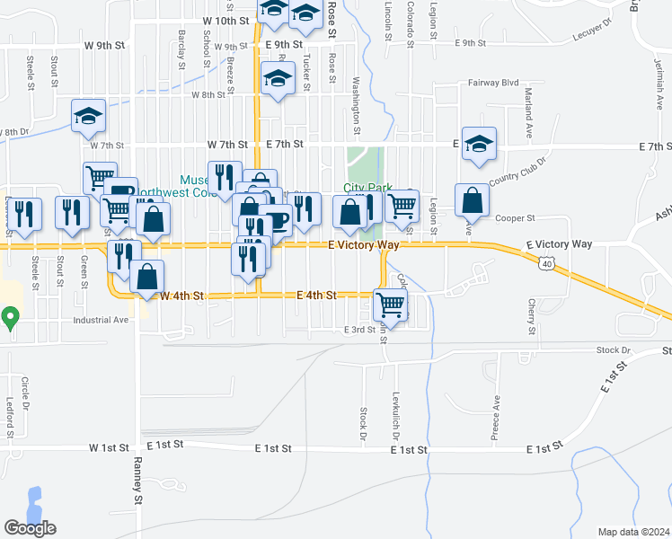 map of restaurants, bars, coffee shops, grocery stores, and more near 433 Rose Street in Craig