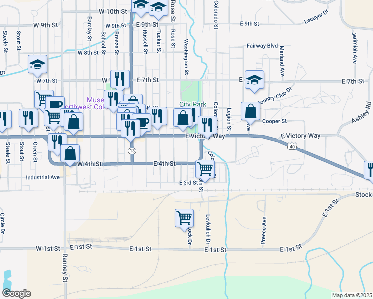 map of restaurants, bars, coffee shops, grocery stores, and more near 440 Washington Street in Craig