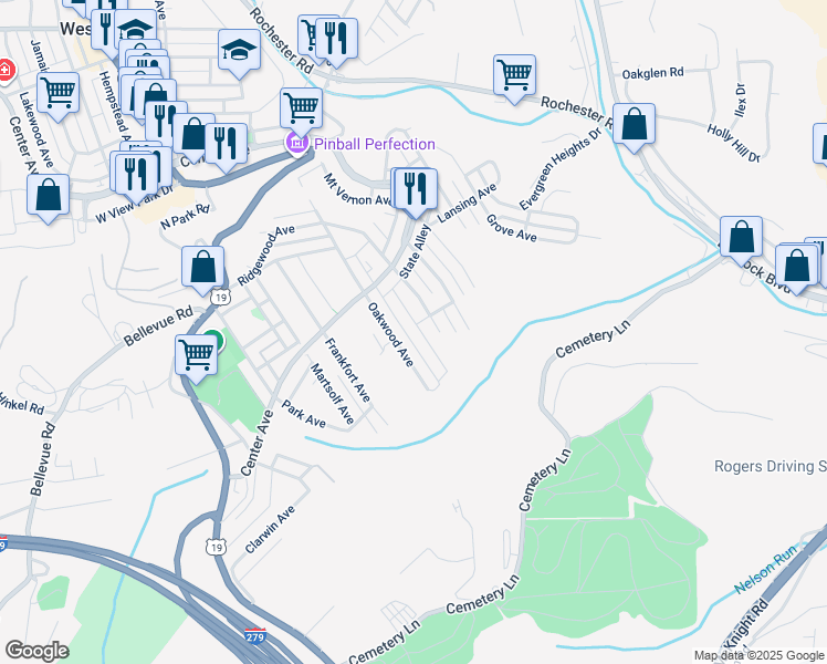 map of restaurants, bars, coffee shops, grocery stores, and more near 97 Beechmont Avenue in Pittsburgh