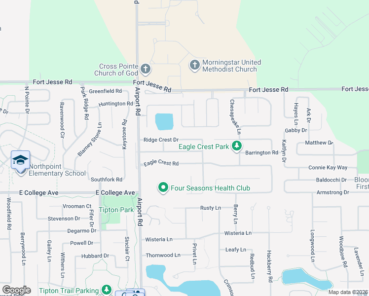 map of restaurants, bars, coffee shops, grocery stores, and more near 3118 Providence Drive in Bloomington