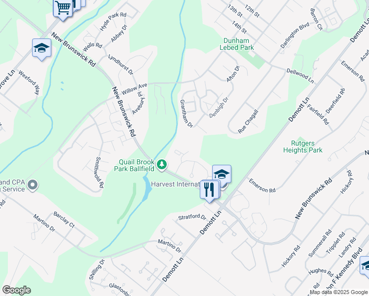 map of restaurants, bars, coffee shops, grocery stores, and more near 44 Bolton Court in Franklin Township