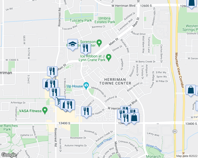 map of restaurants, bars, coffee shops, grocery stores, and more near 13152 Elsmere Lane in Herriman