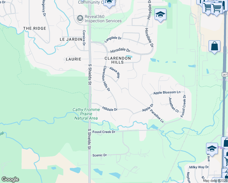 map of restaurants, bars, coffee shops, grocery stores, and more near 5236 Clarendon Hills Drive in Fort Collins