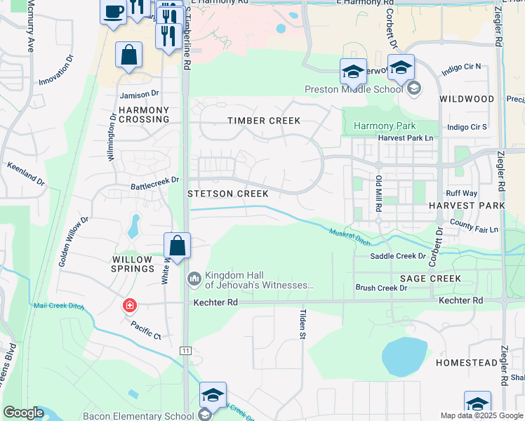 map of restaurants, bars, coffee shops, grocery stores, and more near 2320 Sweetwater Creek Drive in Fort Collins
