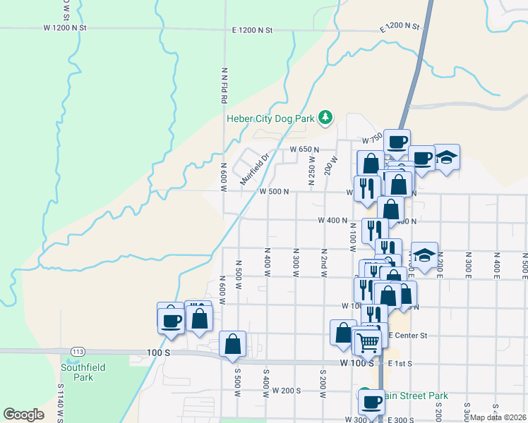 map of restaurants, bars, coffee shops, grocery stores, and more near 425 North 400 West in Heber City