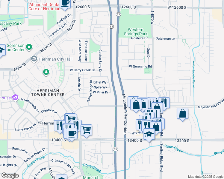 map of restaurants, bars, coffee shops, grocery stores, and more near 13099 Cannon View Drive in Riverton