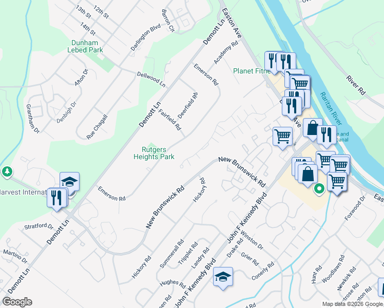 map of restaurants, bars, coffee shops, grocery stores, and more near 1070 Oakcroft Lane in Franklin Township