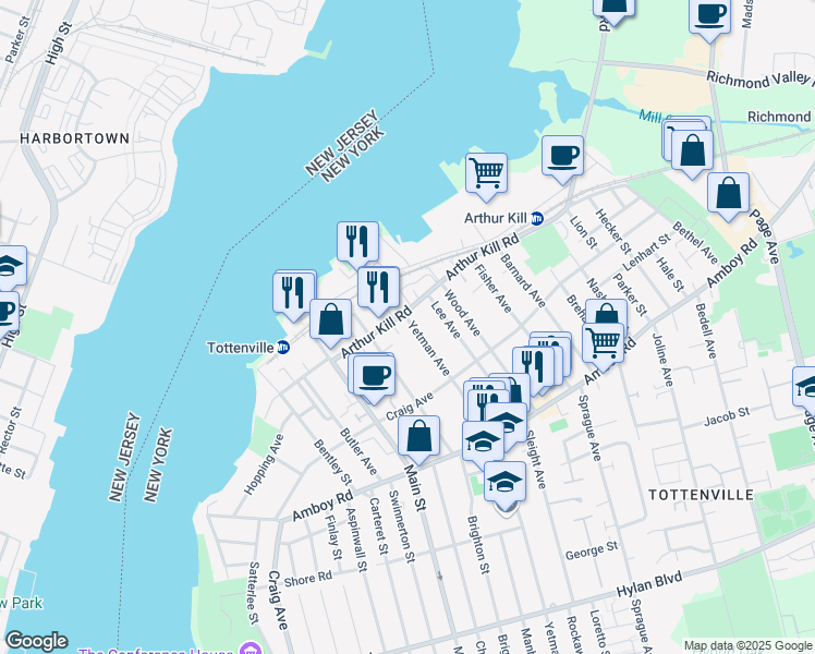 map of restaurants, bars, coffee shops, grocery stores, and more near 110 Yetman Avenue in Staten Island