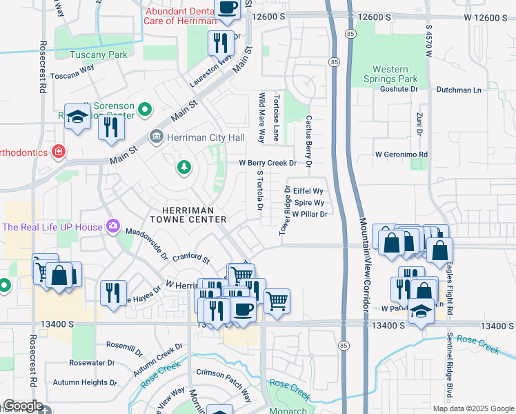 map of restaurants, bars, coffee shops, grocery stores, and more near 13137 Acklins Drive in Herriman
