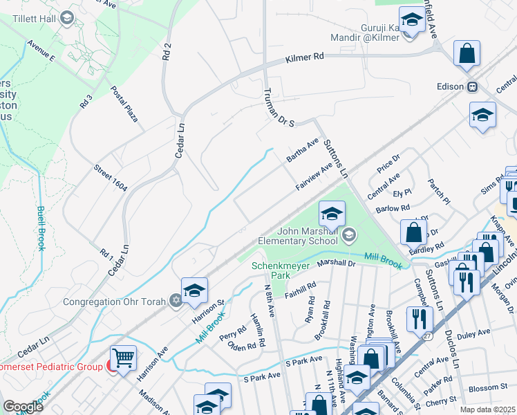 map of restaurants, bars, coffee shops, grocery stores, and more near 61 Fairview Avenue in Edison