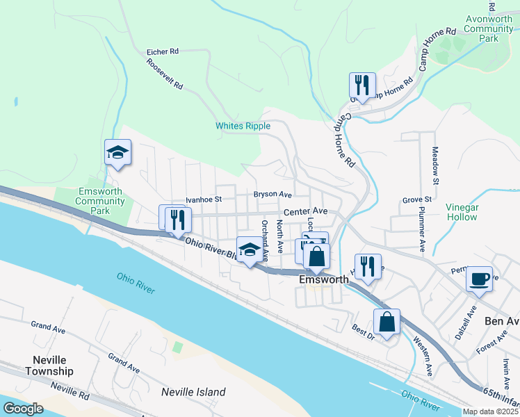 map of restaurants, bars, coffee shops, grocery stores, and more near 200 Church Ave in Pittsburgh