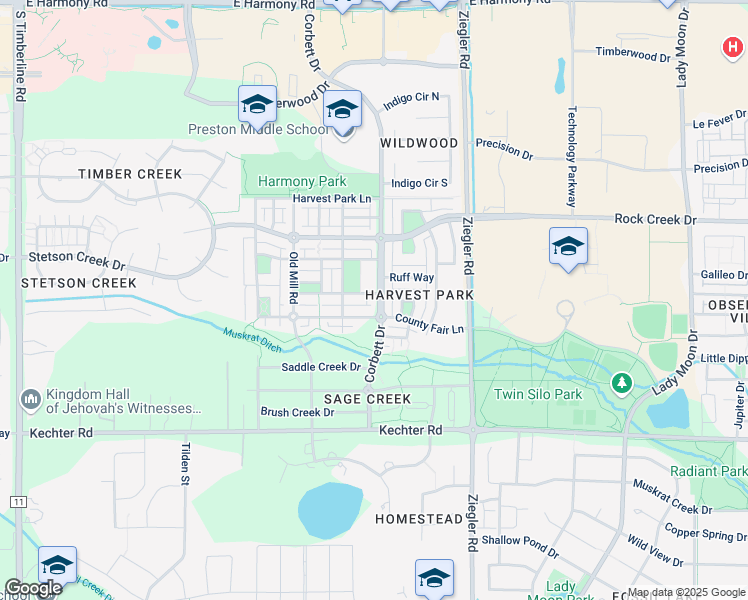 map of restaurants, bars, coffee shops, grocery stores, and more near 2839 Amber Waves Lane in Fort Collins