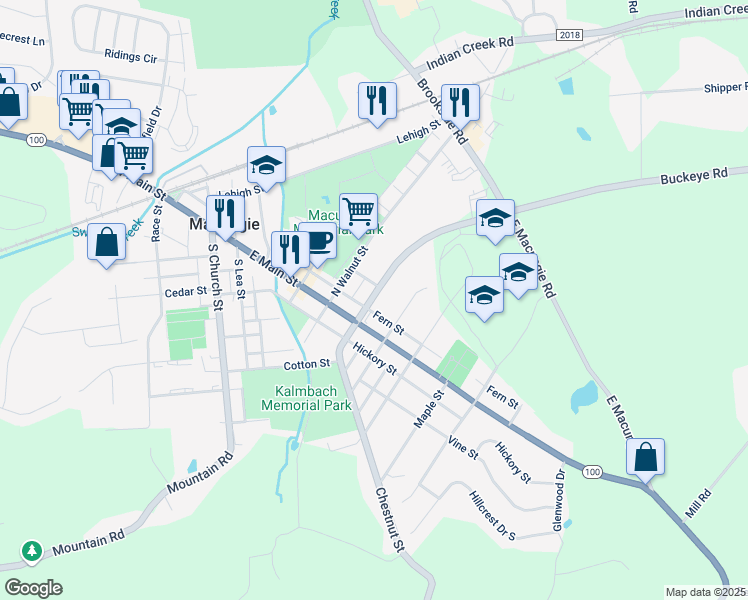 map of restaurants, bars, coffee shops, grocery stores, and more near 47 State Route 2021 in Macungie