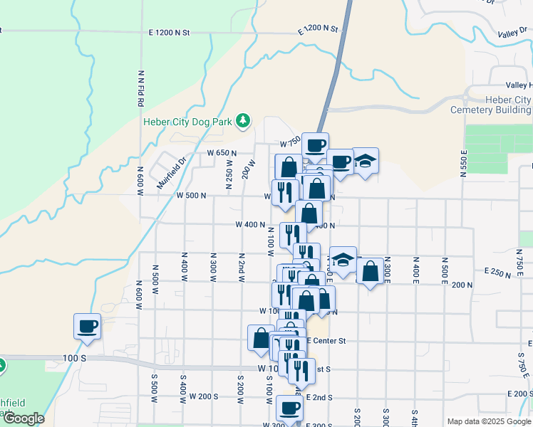 map of restaurants, bars, coffee shops, grocery stores, and more near 437 North 100 West in Heber City