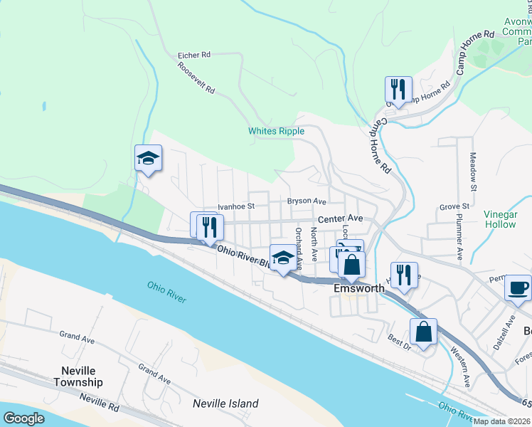 map of restaurants, bars, coffee shops, grocery stores, and more near 211 Pennsylvania Avenue in Pittsburgh