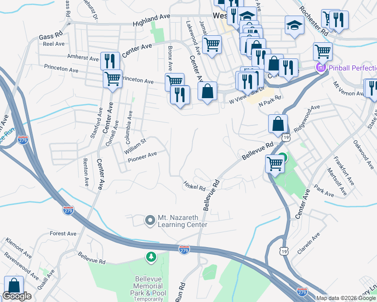 map of restaurants, bars, coffee shops, grocery stores, and more near 117 Westminster Dr in Pittsburgh