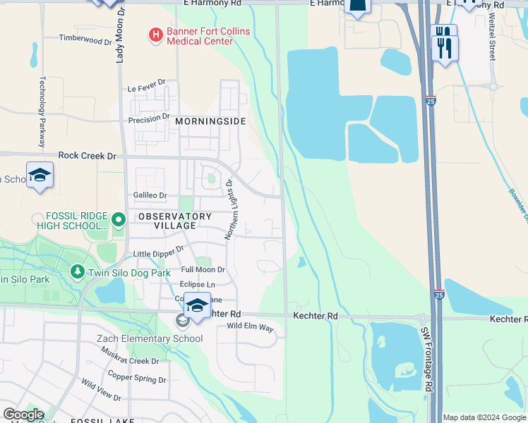 map of restaurants, bars, coffee shops, grocery stores, and more near 5208 Sunglow Court in Fort Collins