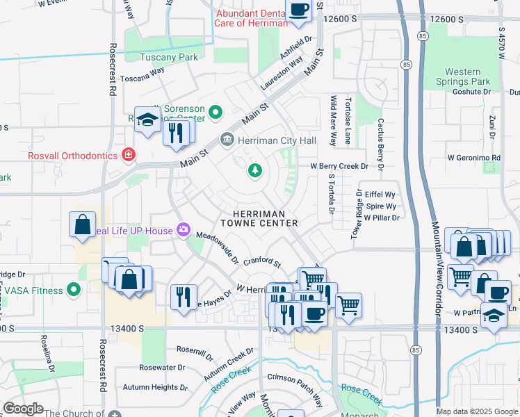 map of restaurants, bars, coffee shops, grocery stores, and more near 5223 South Cannavale Lane in Herriman