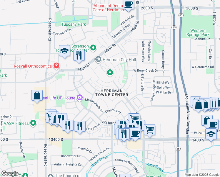 map of restaurants, bars, coffee shops, grocery stores, and more near 5223 South Cannavale Lane in Herriman