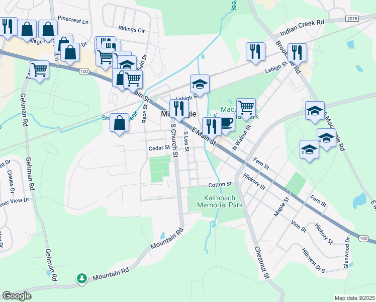 map of restaurants, bars, coffee shops, grocery stores, and more near 69 South Church Street in Macungie