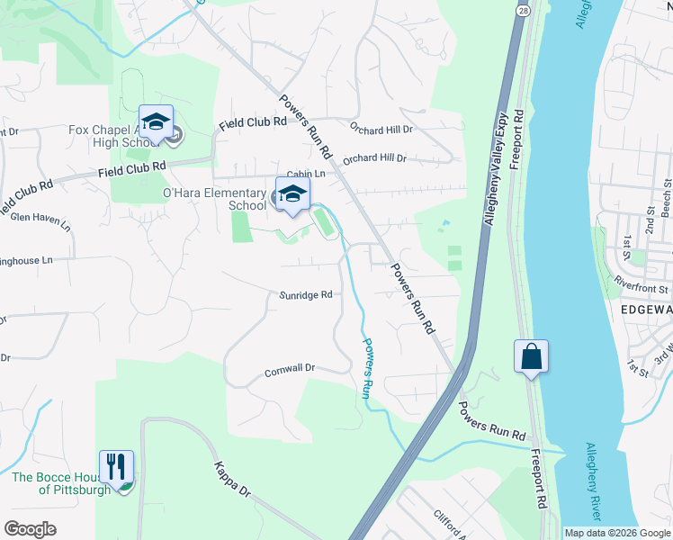 map of restaurants, bars, coffee shops, grocery stores, and more near 201 Falconhurst Drive in Pittsburgh