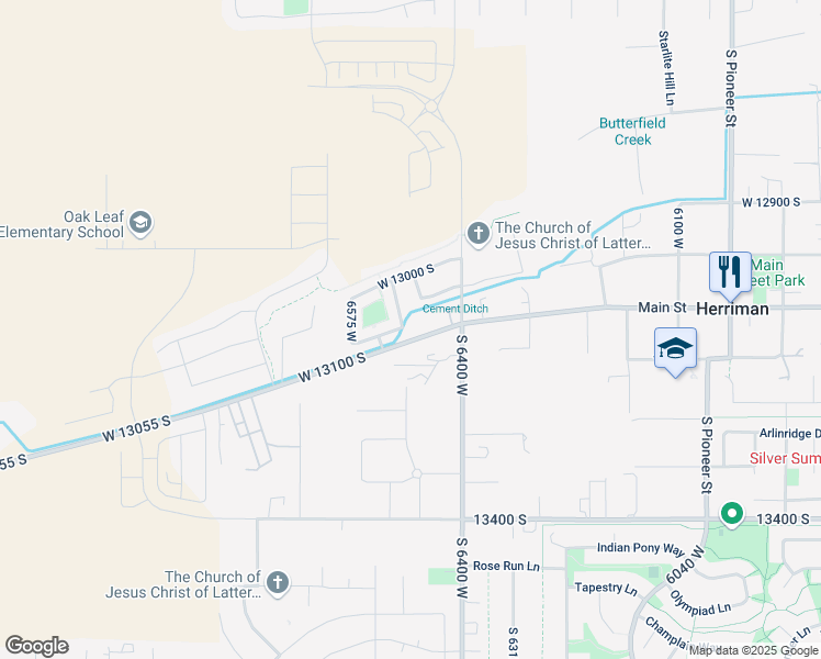 map of restaurants, bars, coffee shops, grocery stores, and more near 13081 Peacemaker Way in Herriman