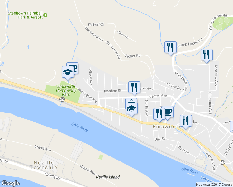 map of restaurants, bars, coffee shops, grocery stores, and more near 211 Allegheny Ave in Pittsburgh