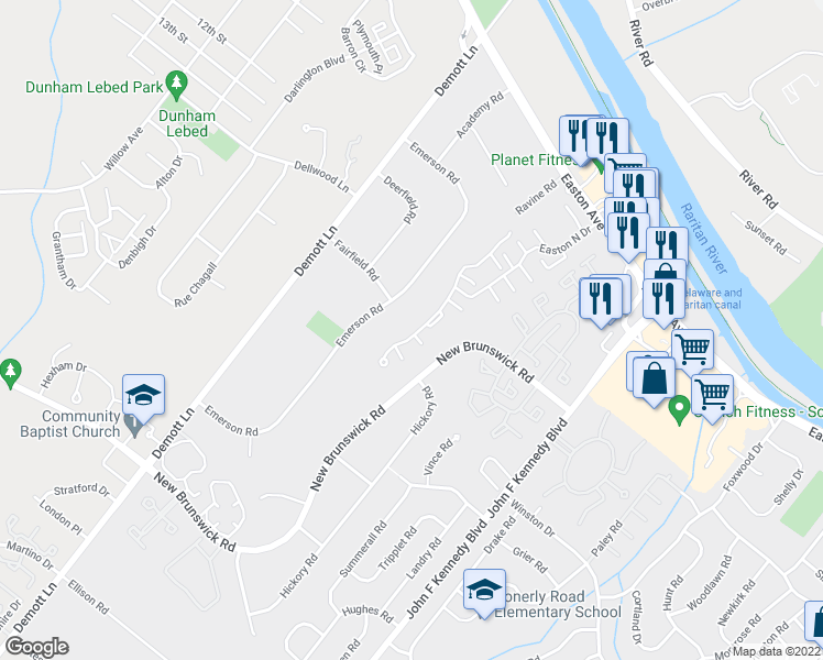 map of restaurants, bars, coffee shops, grocery stores, and more near 1080 Oakcroft Lane in Franklin Township