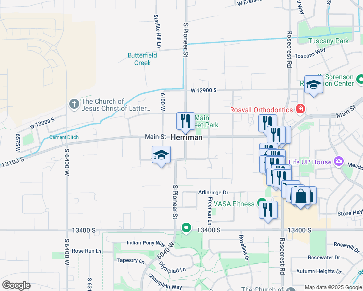 map of restaurants, bars, coffee shops, grocery stores, and more near 13138 South 6000 West in Herriman