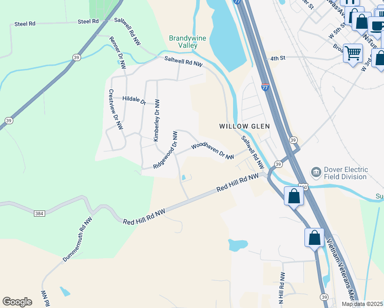map of restaurants, bars, coffee shops, grocery stores, and more near 2266 Woodhaven Drive Northwest in Dover