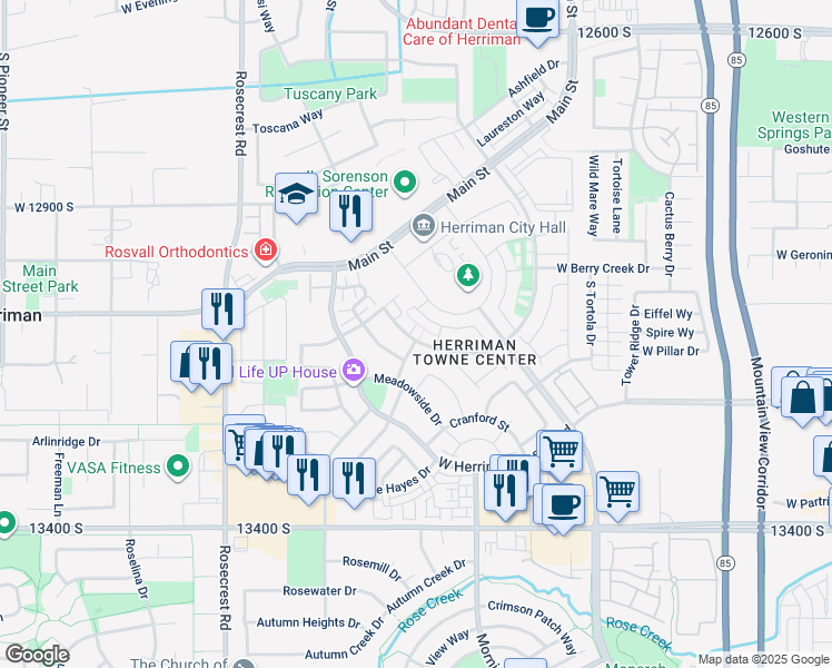 map of restaurants, bars, coffee shops, grocery stores, and more near 5293 West Van Dyne Lane in Herriman