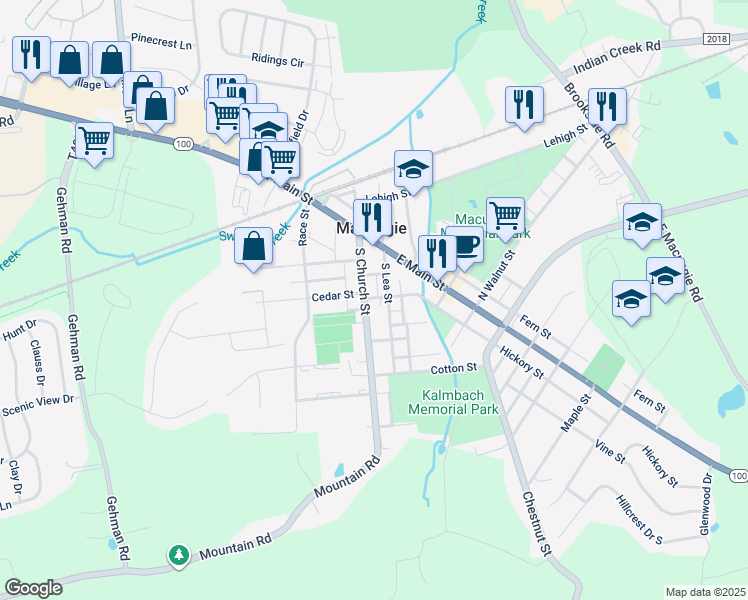 map of restaurants, bars, coffee shops, grocery stores, and more near 69 S Church St in Macungie