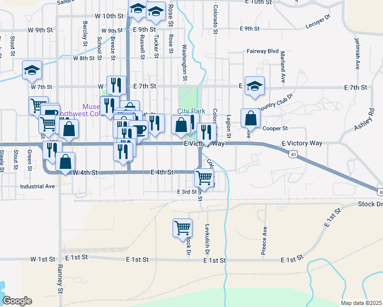map of restaurants, bars, coffee shops, grocery stores, and more near 440 Washington Street in Craig