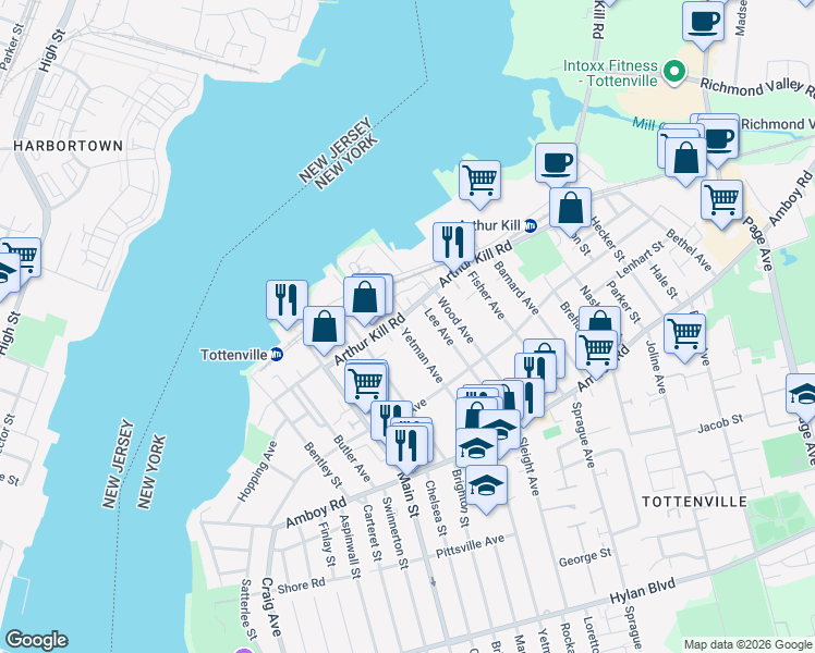 map of restaurants, bars, coffee shops, grocery stores, and more near 110 Yetman Avenue in Staten Island
