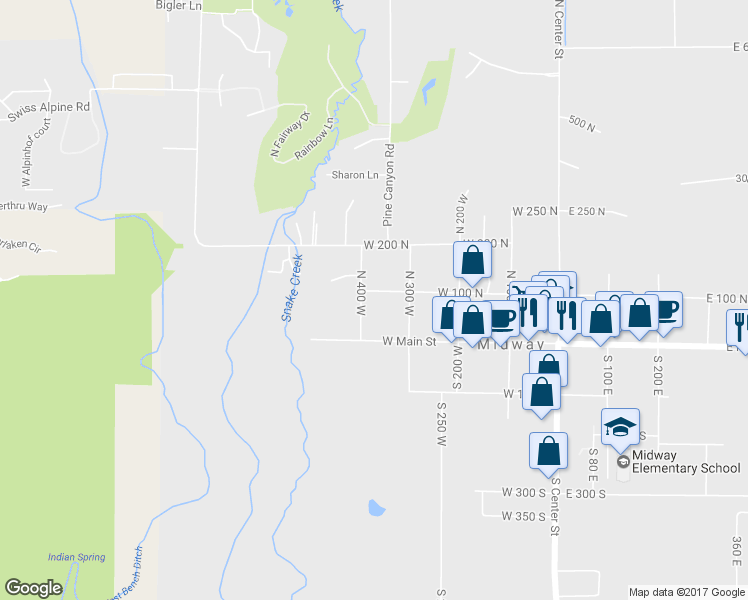map of restaurants, bars, coffee shops, grocery stores, and more near 383 West 100 North in Midway