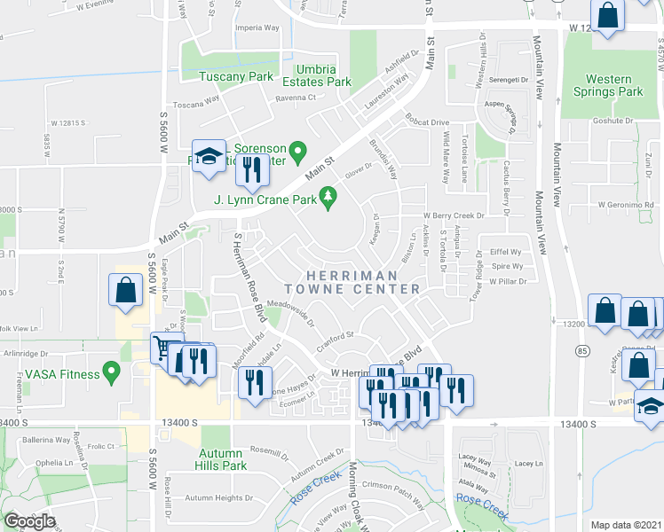 map of restaurants, bars, coffee shops, grocery stores, and more near 5223 South Cannavale Lane in Herriman