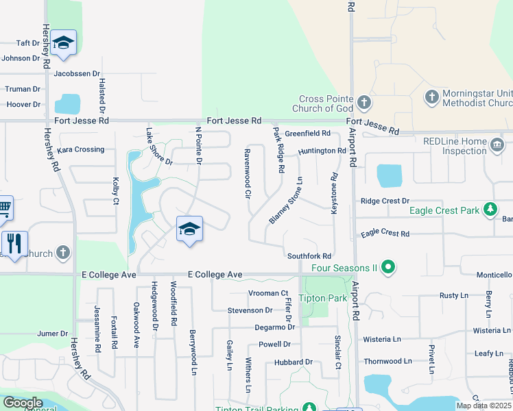 map of restaurants, bars, coffee shops, grocery stores, and more near 2604 Park Ridge Road in Bloomington