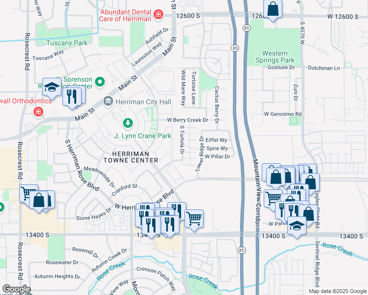 map of restaurants, bars, coffee shops, grocery stores, and more near 5001 Anegada Lane in Herriman