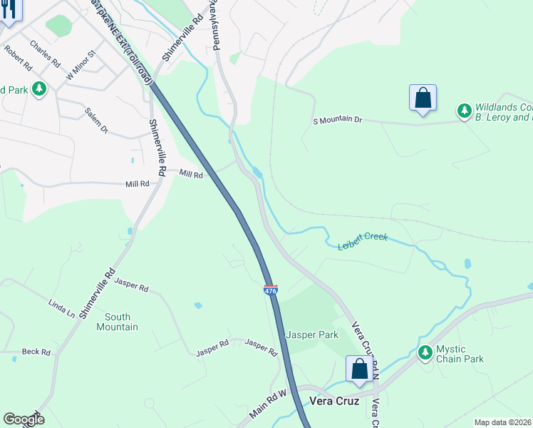 map of restaurants, bars, coffee shops, grocery stores, and more near 4731 Vera Cruz Road in Emmaus