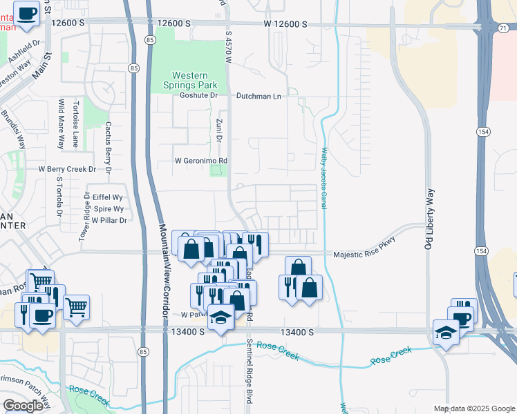 map of restaurants, bars, coffee shops, grocery stores, and more near 12984 Sunday Drive in Riverton