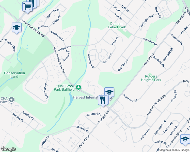 map of restaurants, bars, coffee shops, grocery stores, and more near 19 Bolton Court in Franklin Township