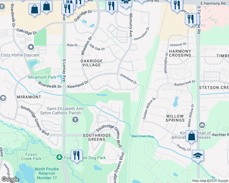 map of restaurants, bars, coffee shops, grocery stores, and more near 5331 Wheaton Drive in Fort Collins