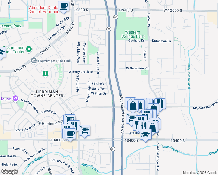 map of restaurants, bars, coffee shops, grocery stores, and more near 13099 Cannon View Drive in Riverton