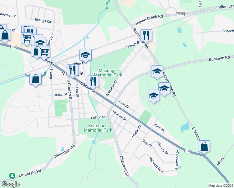 map of restaurants, bars, coffee shops, grocery stores, and more near 47 State Route 2021 in Macungie
