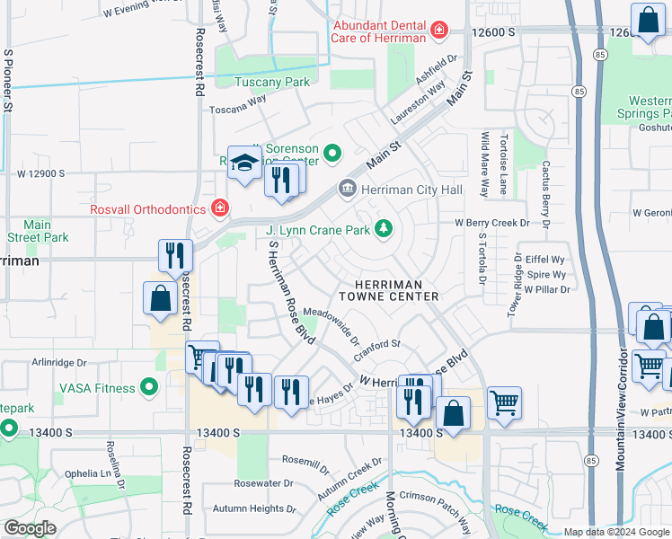 map of restaurants, bars, coffee shops, grocery stores, and more near 5292 West Van Dyne Lane in Herriman