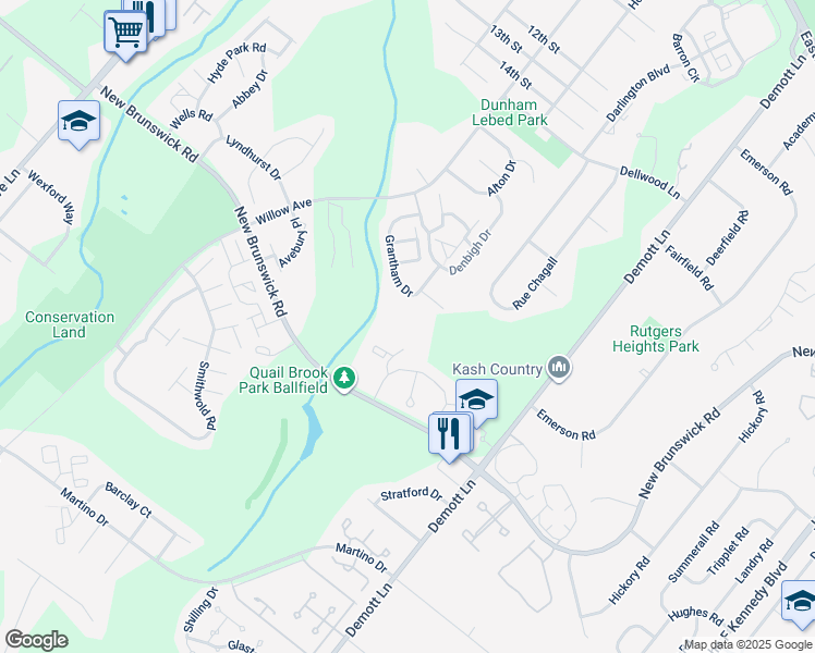 map of restaurants, bars, coffee shops, grocery stores, and more near 44 Bolton Court in Franklin Township