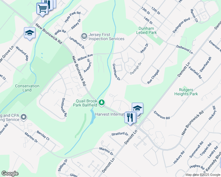 map of restaurants, bars, coffee shops, grocery stores, and more near 44 Bolton Court in Franklin Township