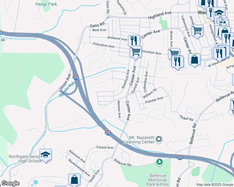 map of restaurants, bars, coffee shops, grocery stores, and more near 400 Stanford Avenue in Pittsburgh