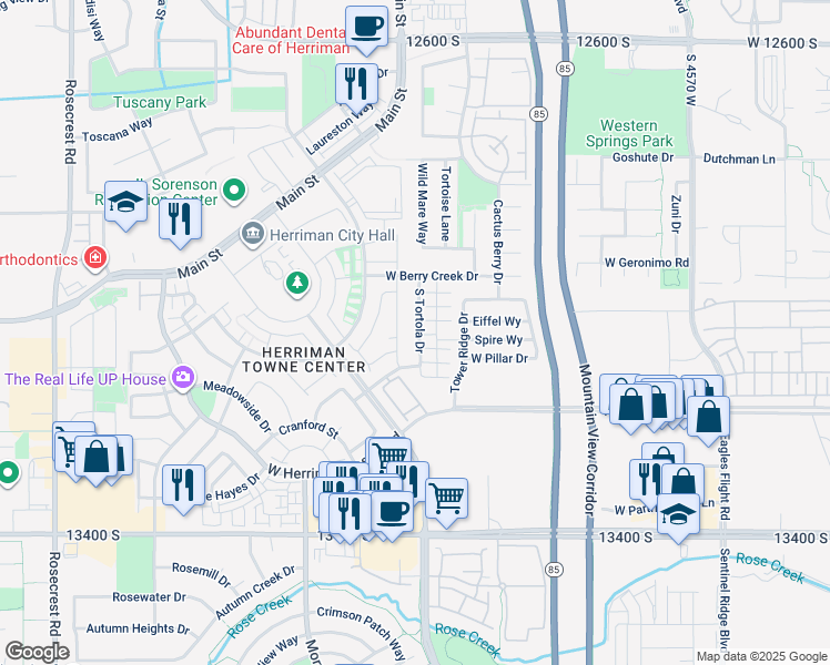 map of restaurants, bars, coffee shops, grocery stores, and more near 13072 South Tortola Drive in Herriman