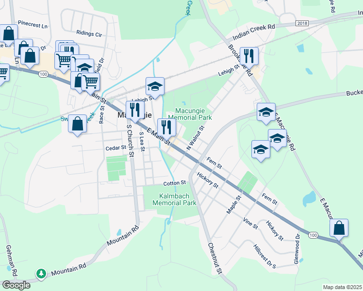 map of restaurants, bars, coffee shops, grocery stores, and more near 217 East Main Street in Macungie